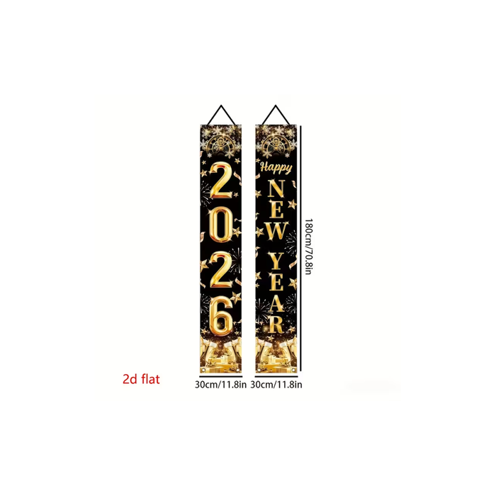 2026  New Year's Celebration Banner– Black & Gold