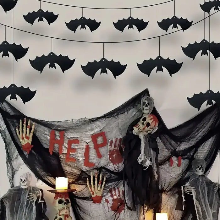 Halloween Bat Hanging Paper Garland 8-Pack Set