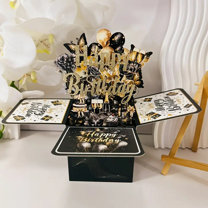 Glam 3D Pop-Up Birthday Card - Black