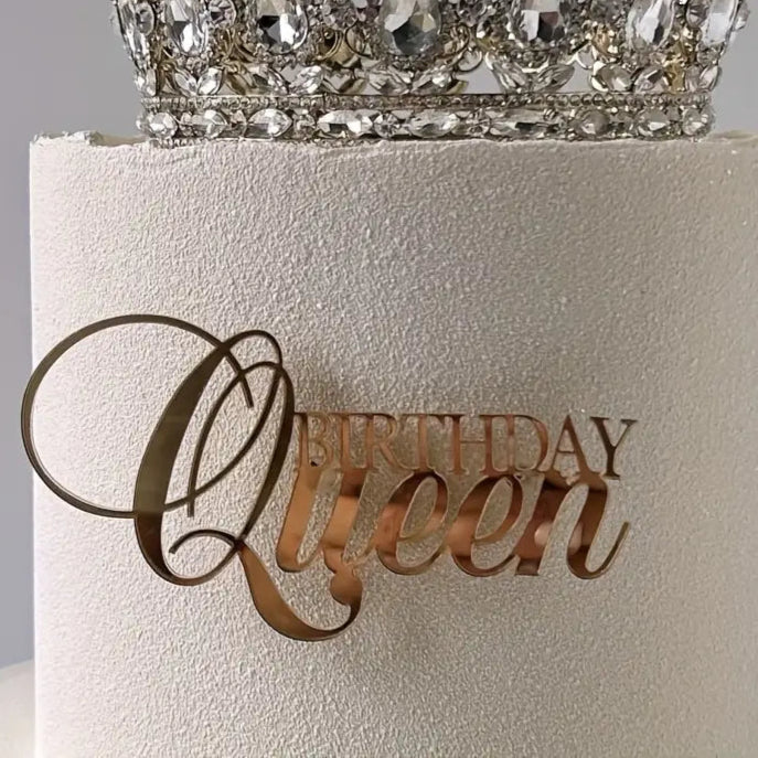 Golden Acrylic "Birthday Queen" Cake Decoration