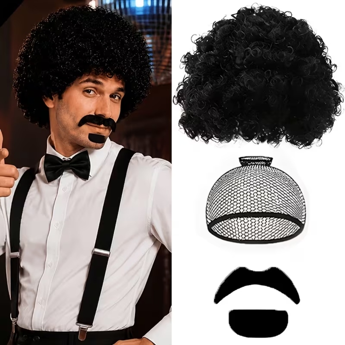 70s Afro Wig & Beard Set – 3PCS