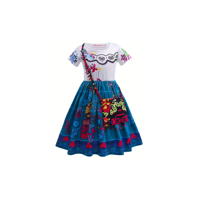 Girls Mexiczan Floral Dress with Bag – 2PCS فستان بناتي بنقشة زهور مكسيكية&nbsp; مع حقيبة – قطعتان