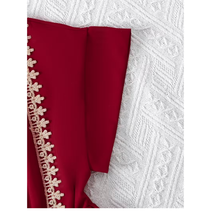 Girls’ Vintage Dress with Gold Embroidery – 7–9 Years