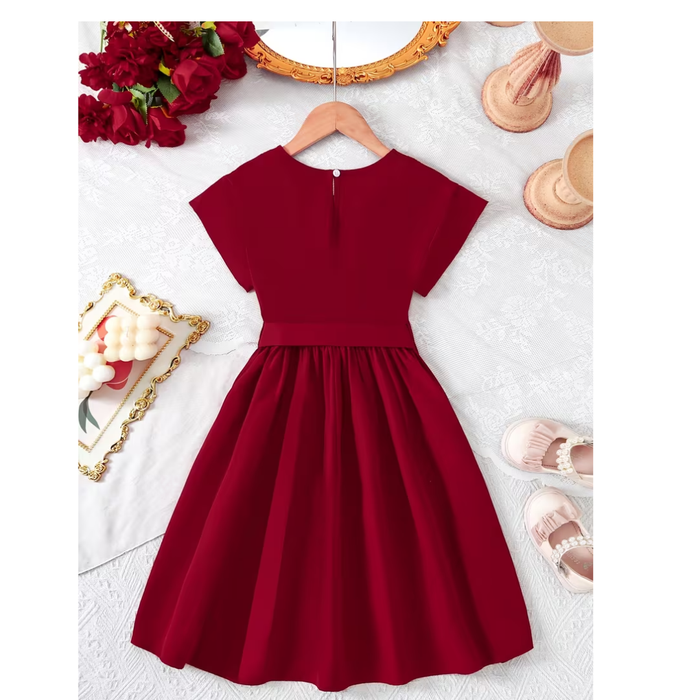 Girls’ Vintage Dress with Gold Embroidery – 7–9 Years