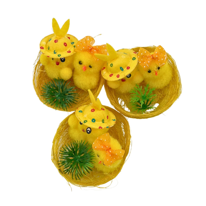Easter Chenille Chicks with Nest Decor 6pc Set