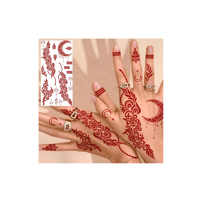 Brown Red Temporary Henna Hand Sticker