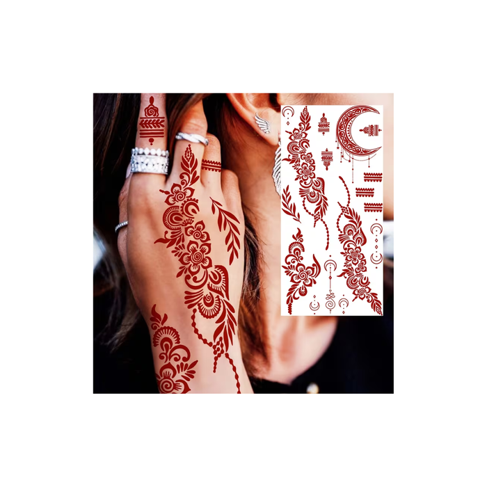 Brown Red Temporary Henna Hand Sticker