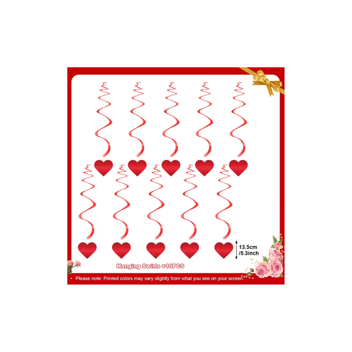 Red Hearts Hanging Spiral Streamers (10PCS)