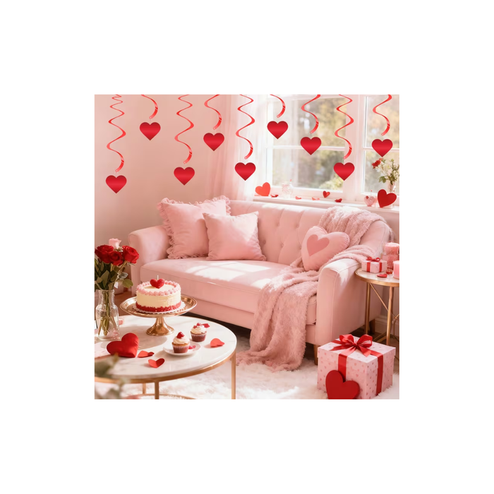 Red Hearts Hanging Spiral Streamers (10PCS)
