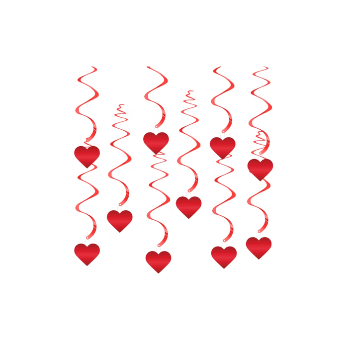Red Hearts Hanging Spiral Streamers (10PCS)