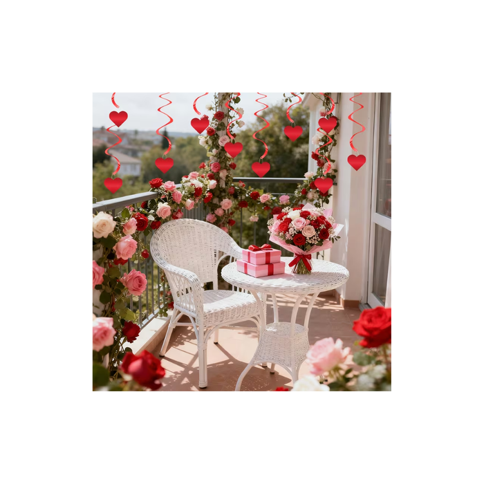 Red Hearts Hanging Spiral Streamers (10PCS)