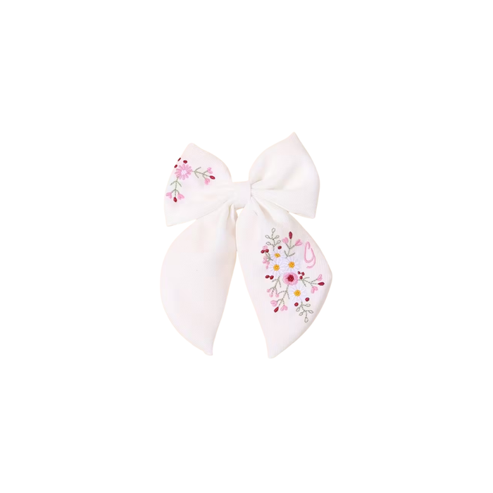 Floral Embroidery Hair Bow Clip
