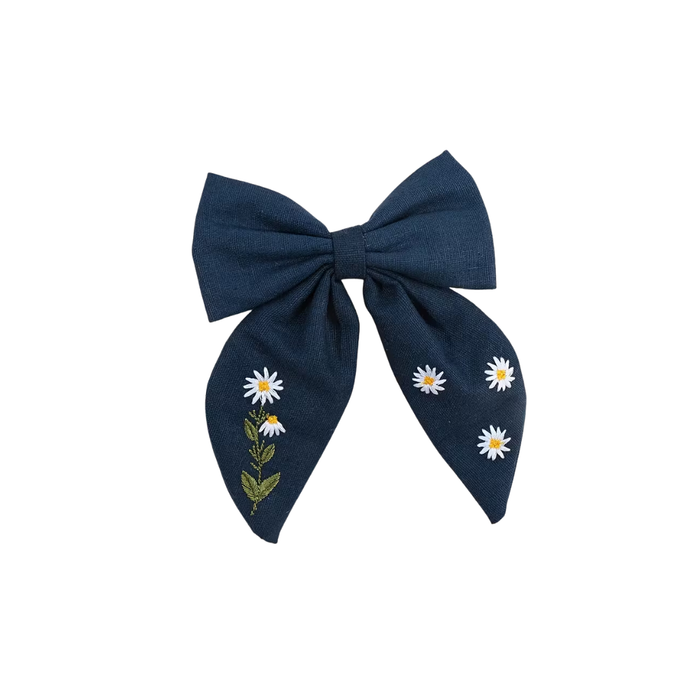 Floral Embroidery Hair Bow Clip