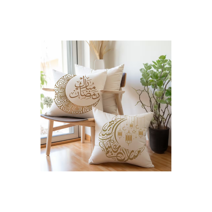 Ramadan Crescent & Star Pillowcases (2PCS) – White & Gold