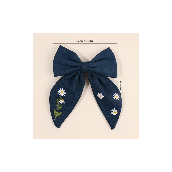 Floral Embroidery Hair Bow Clip