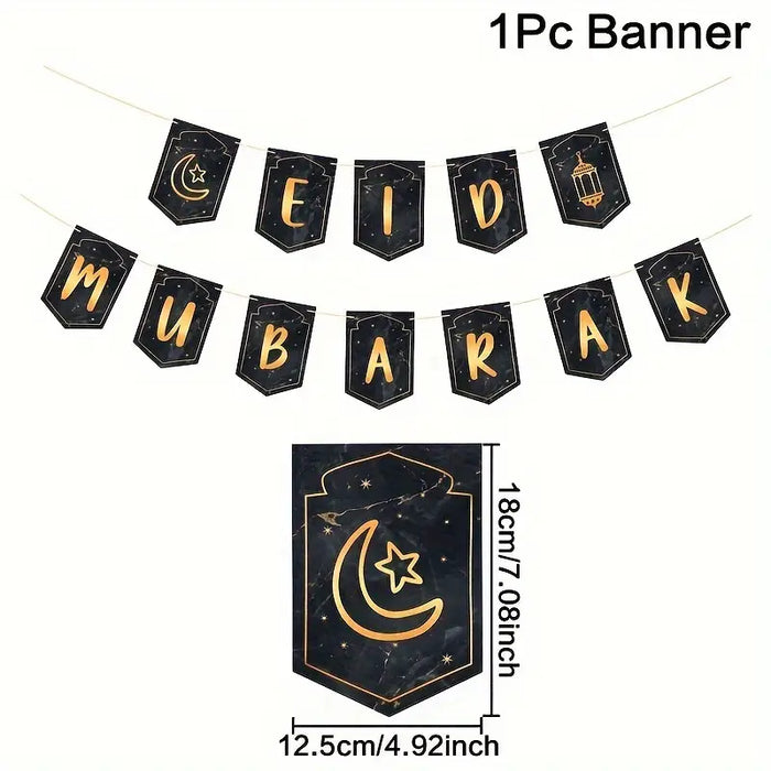 Eid Mubarak Hanging Banner – Black & Gold