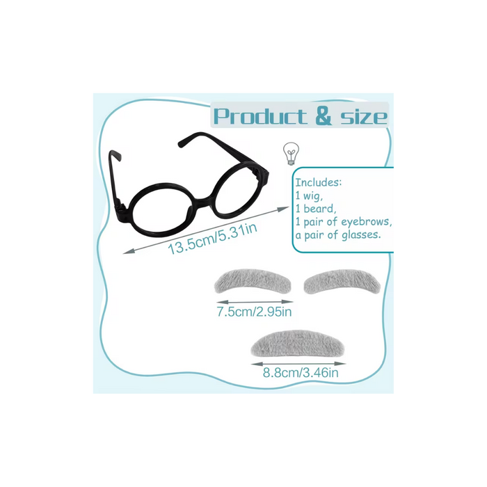 Crazy Scientist Einstein Costume Wig Set (6PCS)