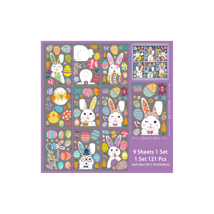 Easter Static Window Clings Set (121PCS / 9 Sheets)