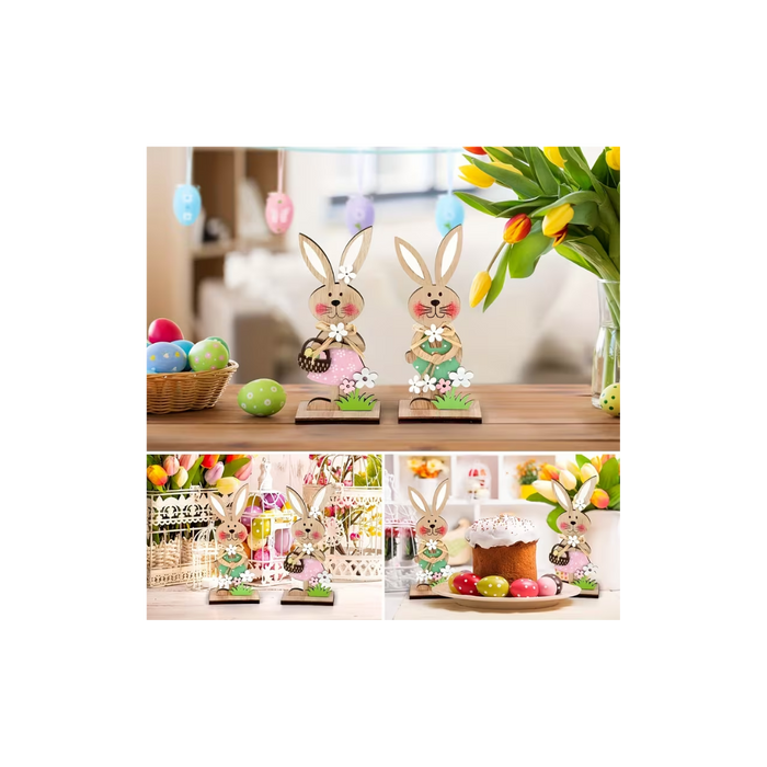 Wooden Easter Bunny Decor Set – 2 Bunnies & 1 Hanger