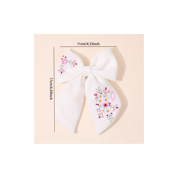 Floral Embroidery Hair Bow Clip