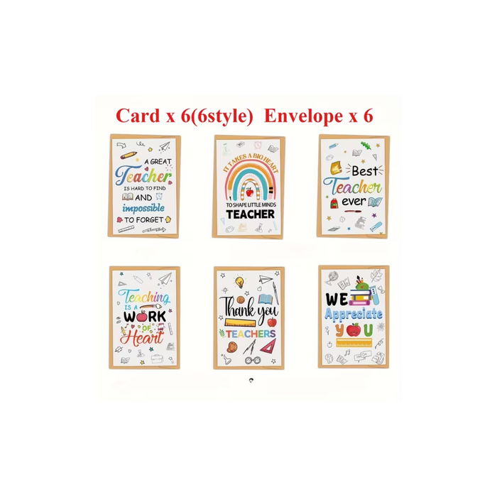 Teacher Appreciation Card Set (6 Cards & 6 Envelopes)