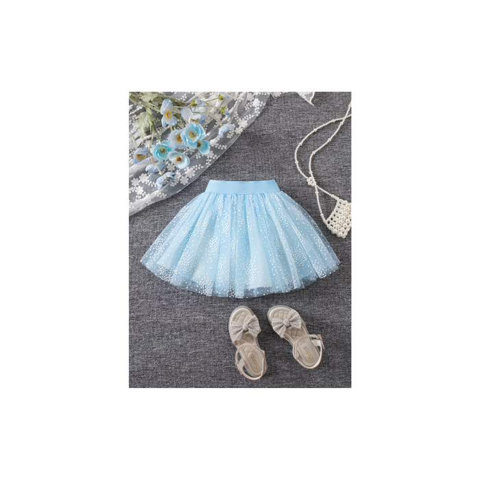 Girls Light Blue Tulle Skirt mini flower design