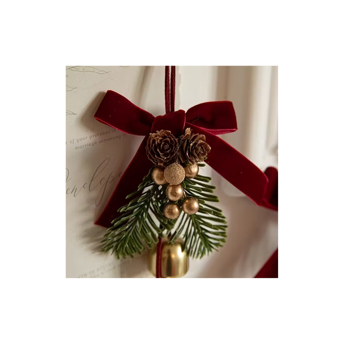 Classic Christmas Door Hanger – Bow &amp; Bell Decoration