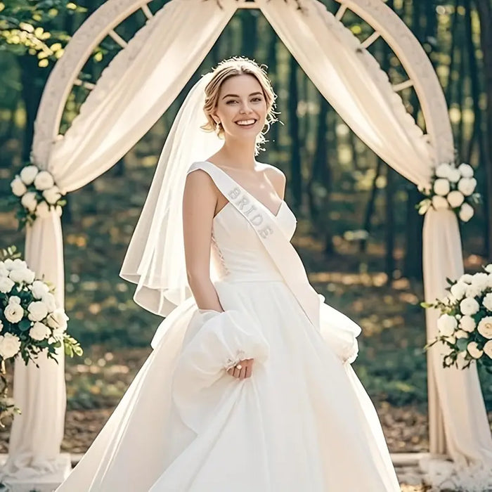 Bride to Be Stone Sash & Veil Set