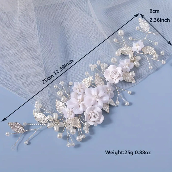 Silvery Pearl Bridal Hair Vine