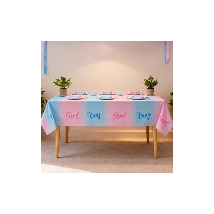 Gender Reveal Tablecloth – Pink & Blue