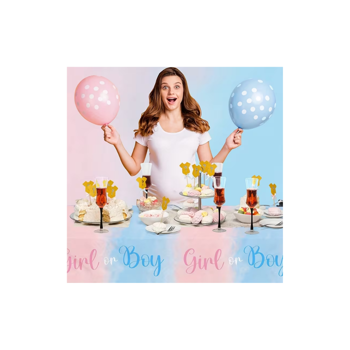 Gender Reveal Tablecloth – Pink & Blue