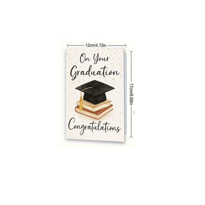 Graduation Congratulations Card – Cap &Books بطاقة تهنئة أنيقة بتصميم قبعة التخرج والكتب