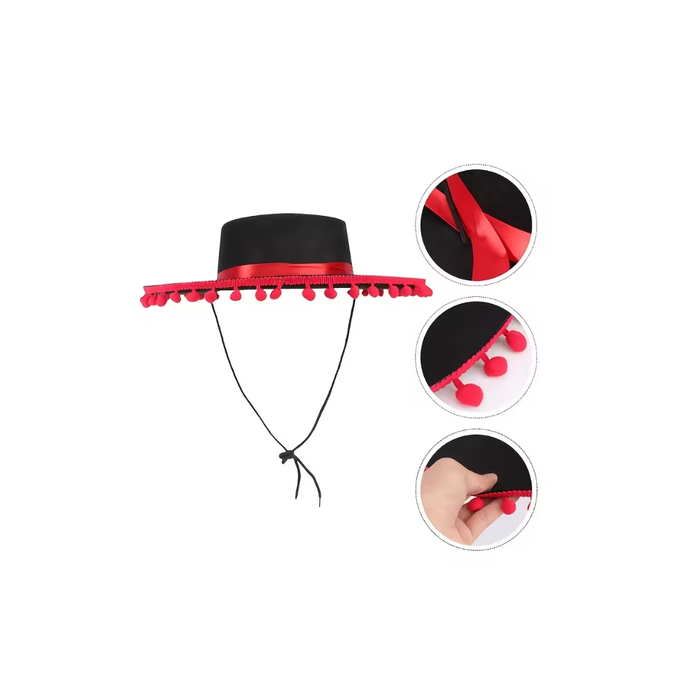 Black Pom Pom Sombrero Party Hat