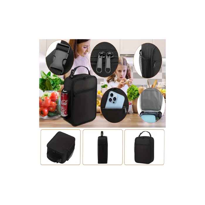 Black Insulated Lunch Bag with Shoulder Strap