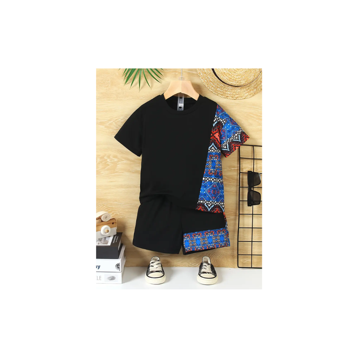 Boys’ African Pattern 3D Print T-Shirt & Shorts Set