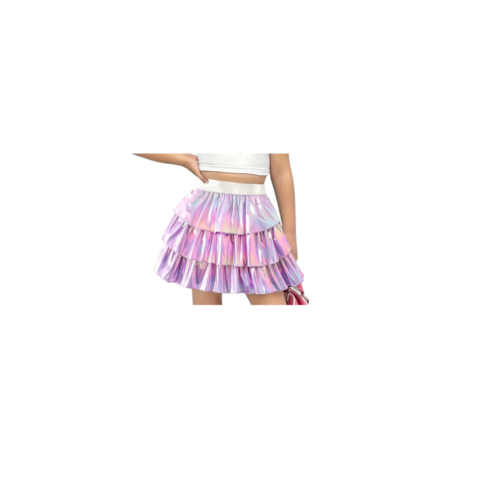 Girls’ Purple Flared Layered Ruffled Skirt