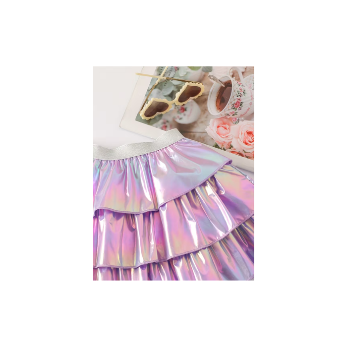 Girls’ Purple Flared Layered Ruffled Skirt
