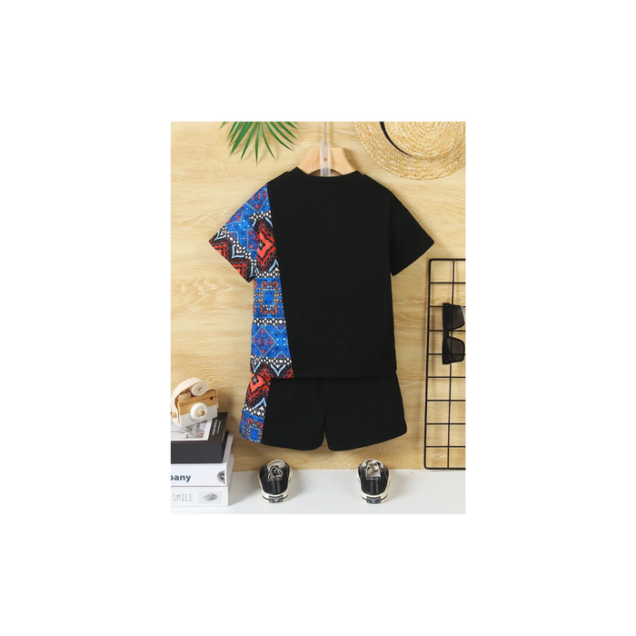 Boys’ African Pattern 3D Print T-Shirt & Shorts Set