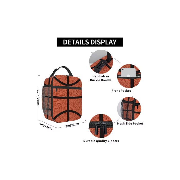 Basketball Print Insulated Thermal Lunch Bag