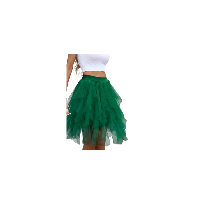 Green Elegant High-Waisted Tulle