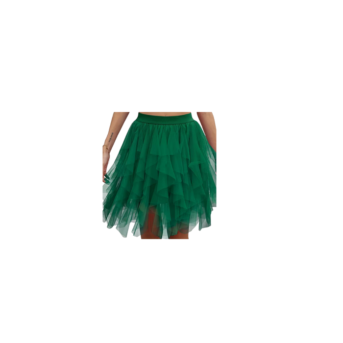 Green Elegant High-Waisted Tulle