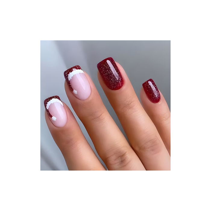 24pcs Holiday French Nail Tips – Short Square