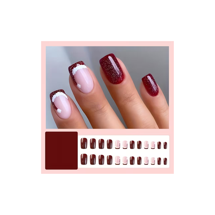 24pcs Holiday French Nail Tips – Short Square