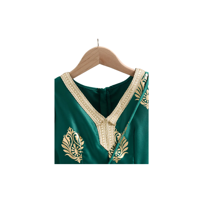 Girls’ Luxury Gulf Style Kaftan – Emerald Green &Gold