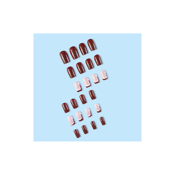 24pcs Holiday French Nail Tips – Short Square
