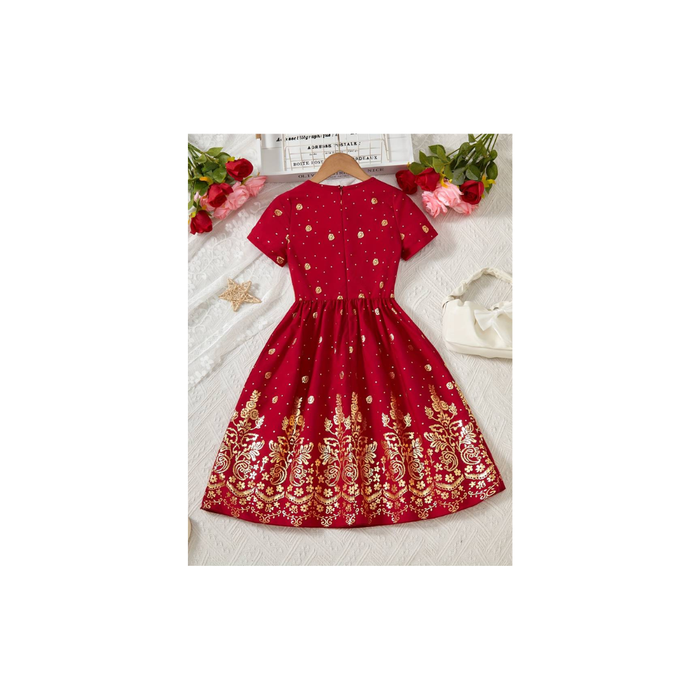 Girls’ Gulf Style Wedding Dress – Red & Gold