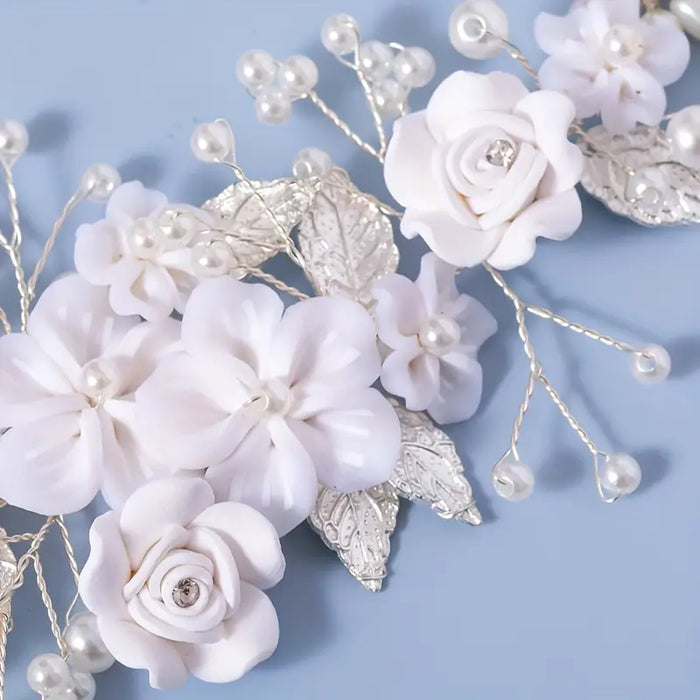 Silvery Pearl Bridal Hair Vine
