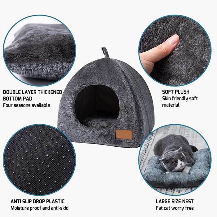 Grey Cat House 2 in 1 Foldable Pet Bed