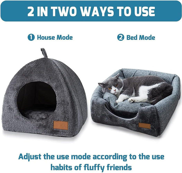 Grey Cat House 2 in 1 Foldable Pet Bed