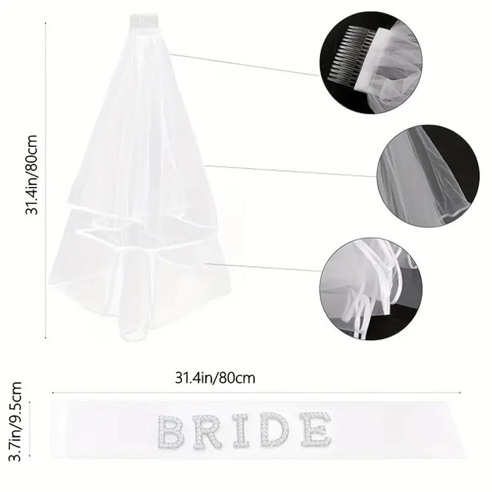 Bride to Be Stone Sash & Veil Set